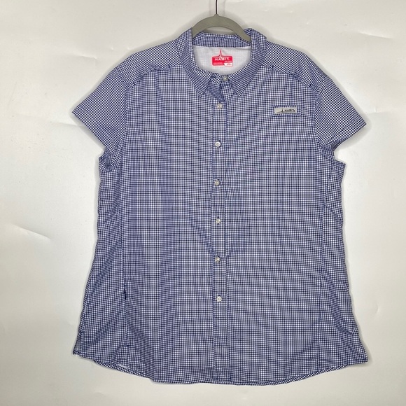 Habit Women's Blue & White Check Print Button-Down Shirt Cap Sleeves size 2XL - Picture 2 of 10